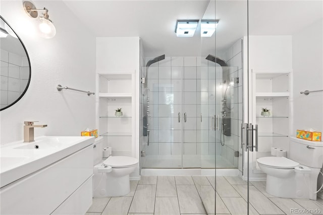 381 Mountain Cloud Cir, Highlands Ranch, CO 80126 - bathroom featuring toilet, vanity, and a shower stall