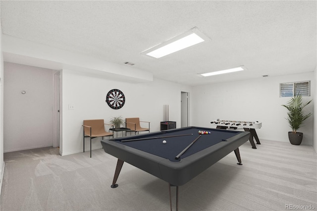 381 Mountain Cloud Cir, Highlands Ranch, CO 80126 - playroom featuring light carpet, pool table, a textured ceiling, and baseboards