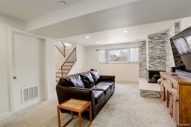 3785 S Benton Way, Denver, CO 80235 - carpeted living area featuring stairs and recessed lighting