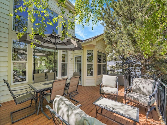 848 Huntington Pl, Highlands Ranch, CO 80126 - wooden terrace with outdoor dining space