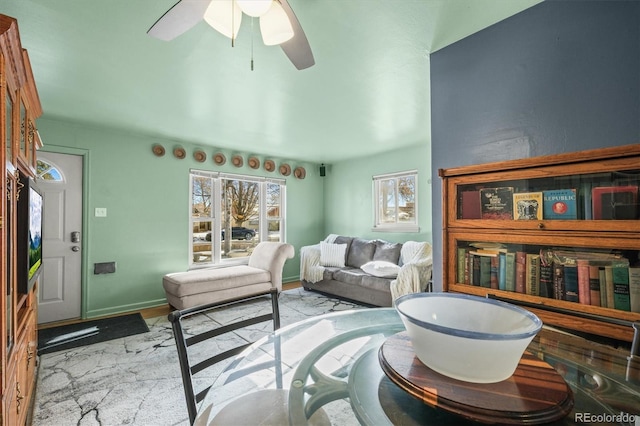 living room with ceiling fan