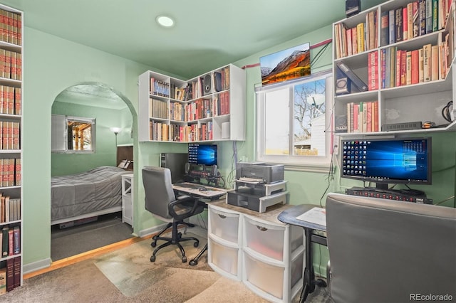 view of carpeted home office