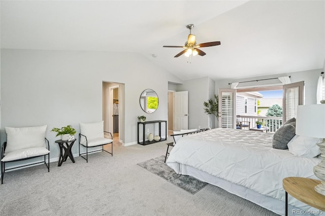 17020 E 107th Ave, Commerce City, CO 80022 - carpeted bedroom featuring vaulted ceiling, a ceiling fan, and access to exterior
