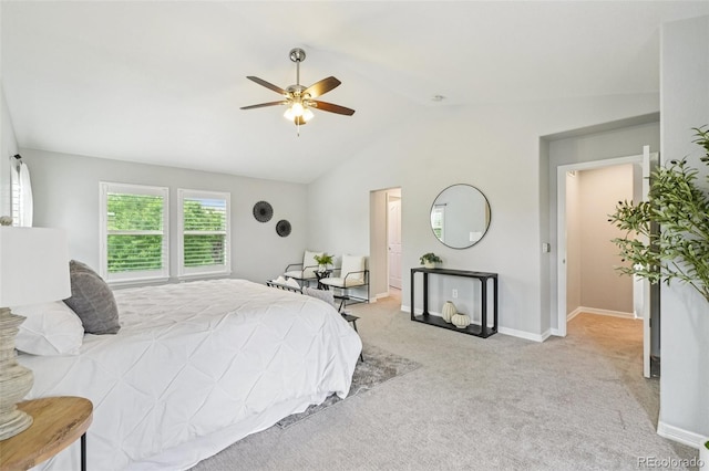 17020 E 107th Ave, Commerce City, CO 80022 - bedroom with light colored carpet, lofted ceiling, and ceiling fan