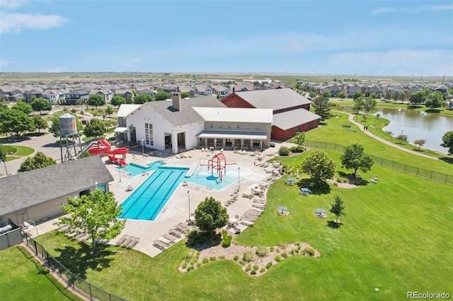 17020 E 107th Ave, Commerce City, CO 80022 - aerial view of residential area featuring a pool area and a nearby body of water