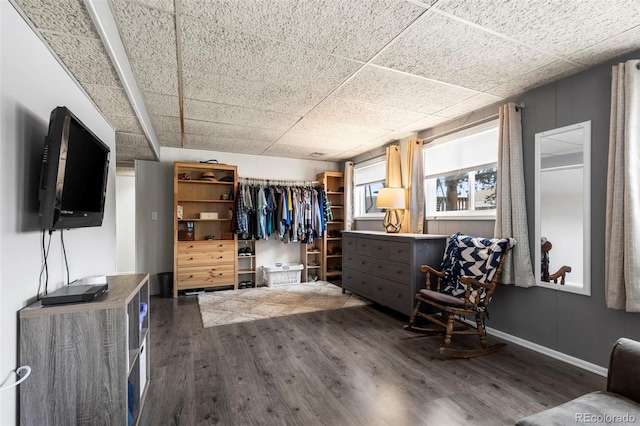 spacious closet with a paneled ceiling and wood finished floors