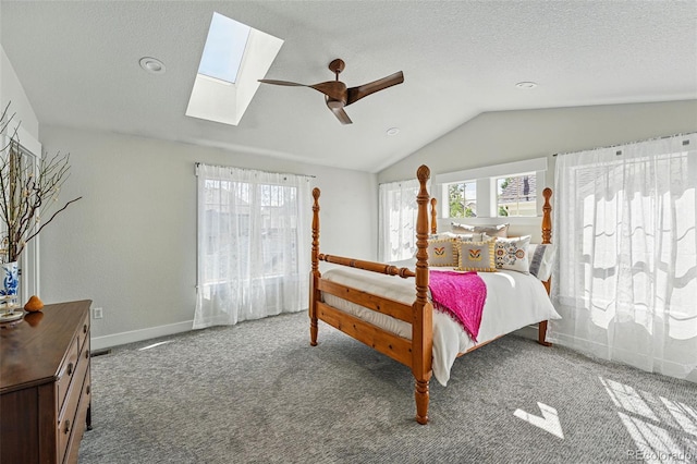 8256 E 28th Dr, Denver, CO 80238 - bedroom with a skylight, multiple windows, lofted ceiling, carpet flooring, and a textured ceiling