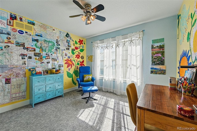 8256 E 28th Dr, Denver, CO 80238 - carpeted office with ceiling fan, a textured ceiling, and baseboards