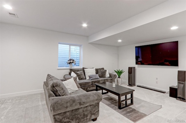 9835 Uravan St, Commerce City, CO 80022 - living room with light colored carpet, recessed lighting, and baseboards