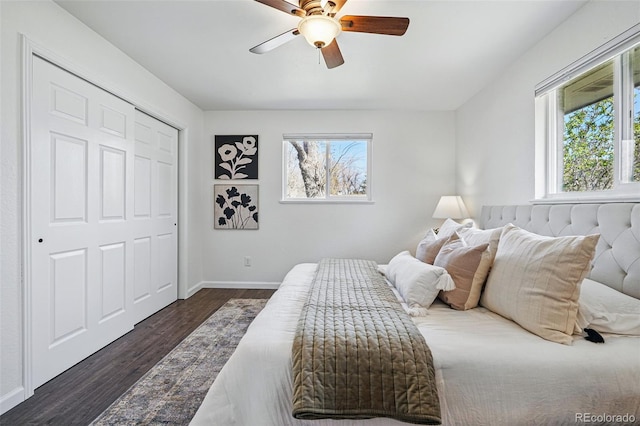 12345 W 32nd Ave, Wheat Ridge, CO 80033 - bedroom featuring dark wood-type flooring, baseboards, and ceiling fan