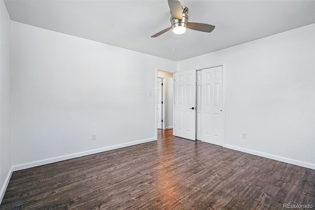12345 W 32nd Ave, Wheat Ridge, CO 80033 - unfurnished bedroom featuring a closet, ceiling fan, baseboards, and wood finished floors