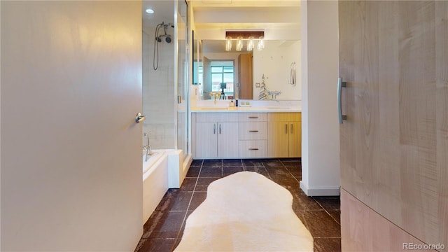 1401 Wewatta St Unit 808, Denver, CO 80202 - bathroom featuring a tub, double vanity, a shower, and a sink