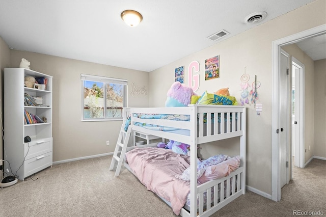 bedroom featuring carpet flooring, visible vents, and baseboards