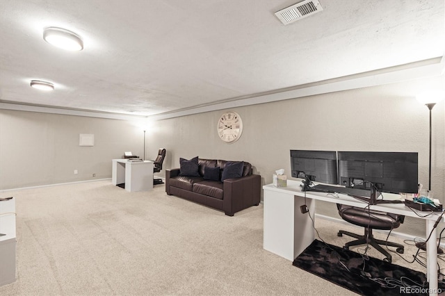 office space featuring carpet flooring and visible vents