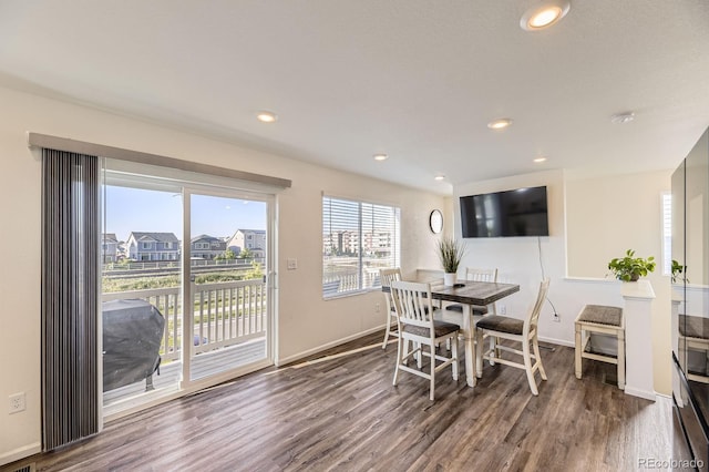 18270 E 51st Pl, Denver, CO 80249 - dining room featuring dark wood-type flooring, baseboards, and recessed lighting