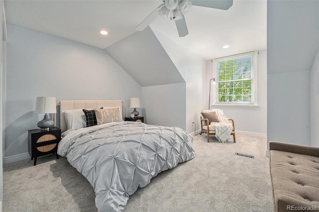 10247 W Roxbury Pl, Littleton, CO 80127 - bedroom with carpet floors, baseboards, vaulted ceiling, a ceiling fan, and recessed lighting