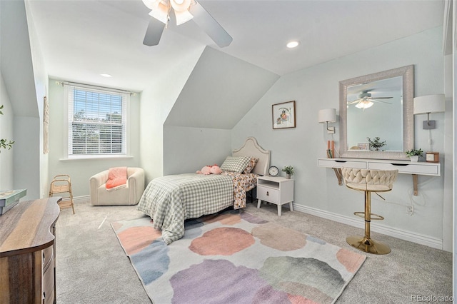 10247 W Roxbury Pl, Littleton, CO 80127 - carpeted bedroom featuring baseboards, lofted ceiling, and a ceiling fan