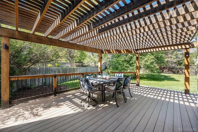 10247 W Roxbury Pl, Littleton, CO 80127 - deck with outdoor dining area and a pergola