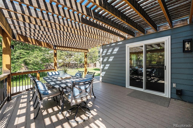 10247 W Roxbury Pl, Littleton, CO 80127 - wooden deck with outdoor dining space and a pergola