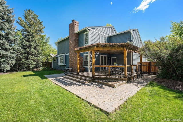 10247 W Roxbury Pl, Littleton, CO 80127 - back of house featuring a pergola, a chimney, a patio area, and a deck