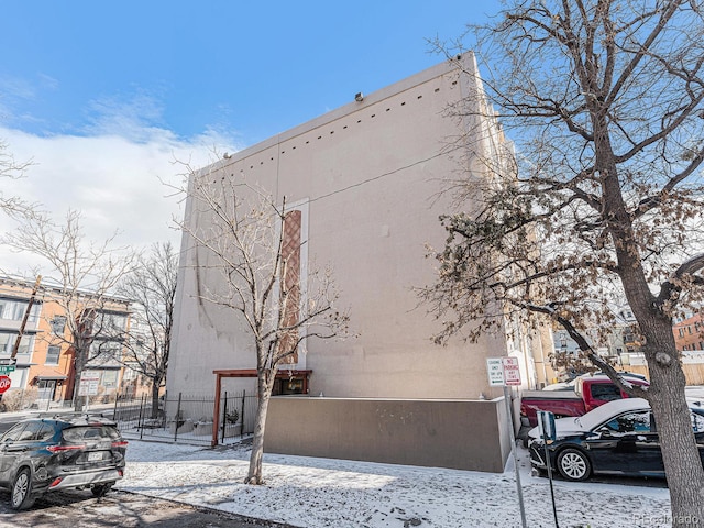 view of snow covered building