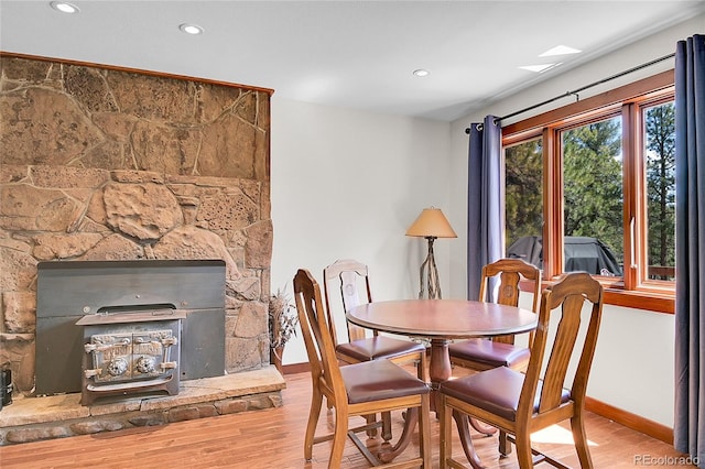 700 Rosalie Rd, Bailey, CO 80421 - dining area with baseboards, wood finished floors, and recessed lighting