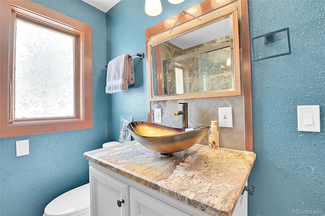 700 Rosalie Rd, Bailey, CO 80421 - full bath with a textured wall, vanity, healthy amount of natural light, toilet, and a shower stall