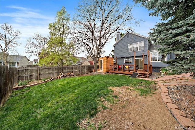 view of yard featuring a fenced backyard and a deck