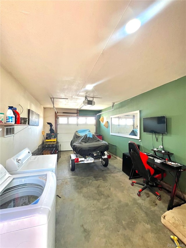 1528 Coronado Pkwy, Denver, CO 80229 - garage featuring washer and dryer and a garage door opener