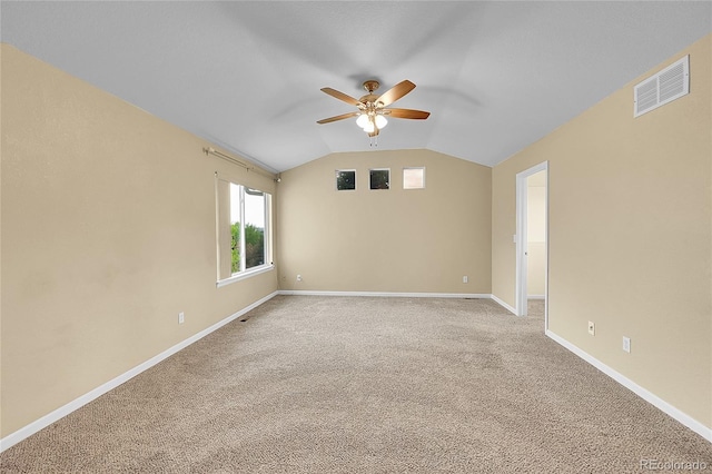 20532 E Lake Cir, Centennial, CO 80016 - unfurnished room with ceiling fan, vaulted ceiling, light carpet, and baseboards