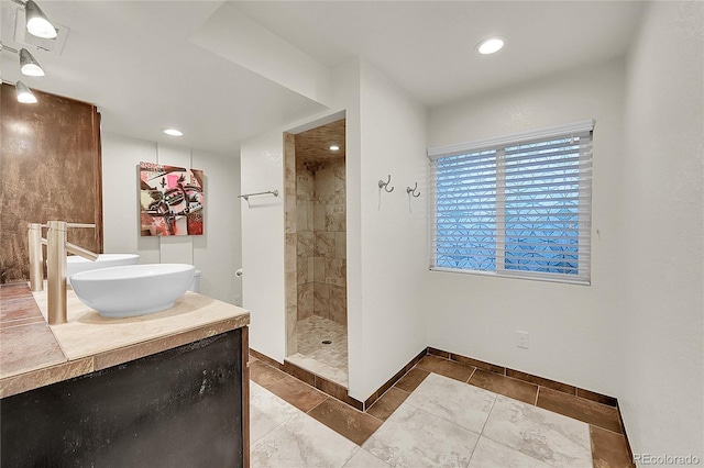 20532 E Lake Cir, Centennial, CO 80016 - full bath with tiled shower, vanity, and recessed lighting