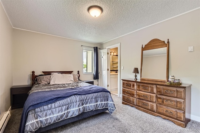 2280 S Oswego Way Unit 104, Aurora, CO 80014 - carpeted bedroom with a baseboard radiator, a textured ceiling, and connected bathroom