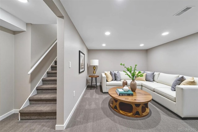 8280 Auburn Ln, Westminster, CO 80031 - carpeted living room featuring recessed lighting and stairway