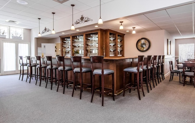 2870 W Riverwalk Cir Unit B, Littleton, CO 80123 - community bar area with carpet, a paneled ceiling, and pendant lighting