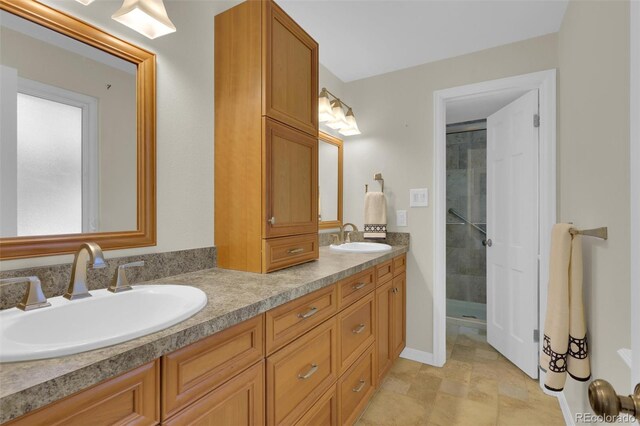 7504 E Jefferson Dr, Denver, CO 80237 - bathroom featuring double vanity and a stall shower