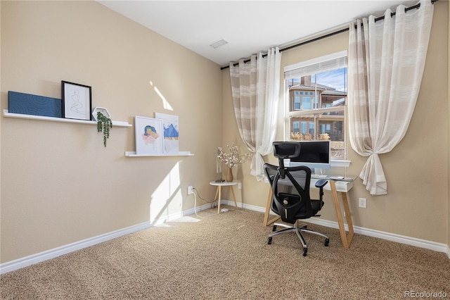 view of carpeted office space