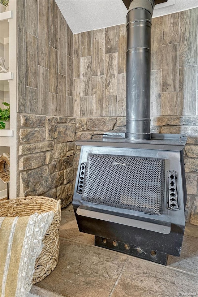 room details with a wood stove