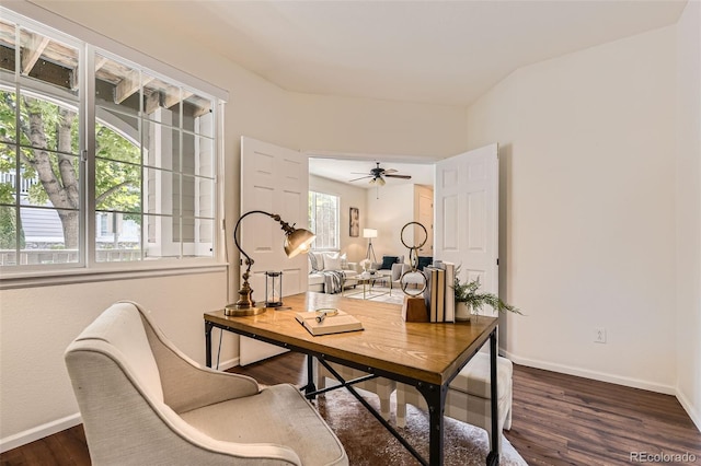 4221 S Blackhawk Cir Unit 7G, Aurora, CO 80014 - office with dark wood finished floors and a ceiling fan