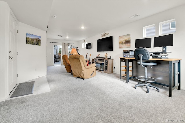 240 S Oak Hill St, Aurora, CO 80018 - living area with carpet flooring, an office area, baseboards, and recessed lighting