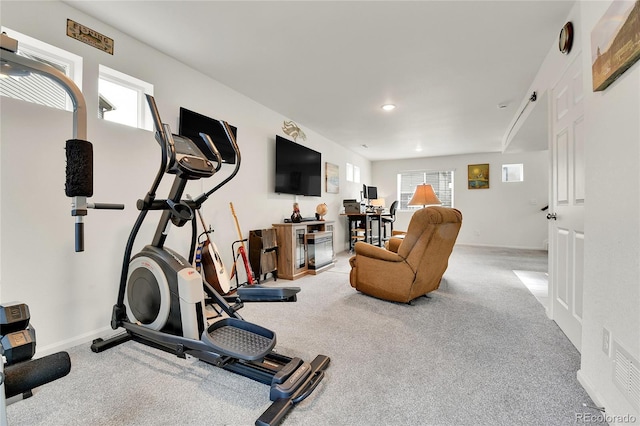 240 S Oak Hill St, Aurora, CO 80018 - workout room featuring carpet floors, baseboards, and recessed lighting