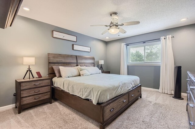 7640 S Monaco Cir W, Centennial, CO 80112 - bedroom featuring light colored carpet, ceiling fan, and recessed lighting