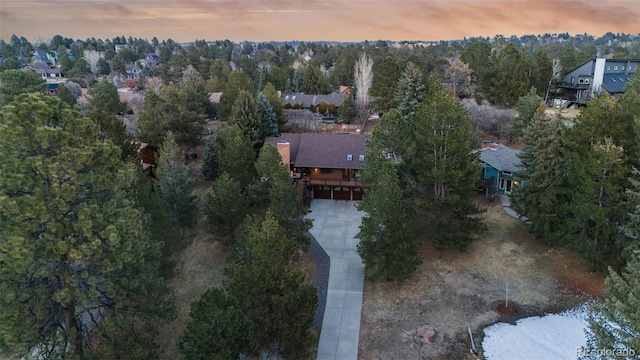 view of aerial view at dusk