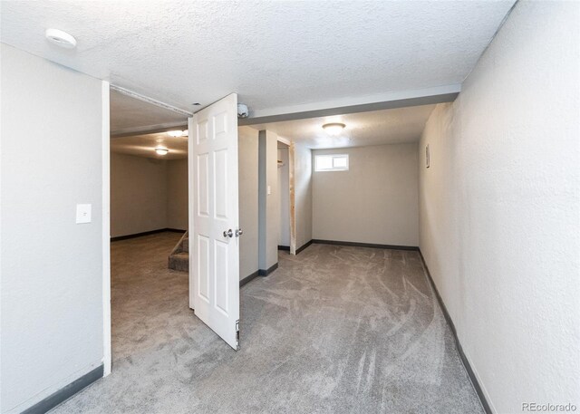 1726 E Evans Ave, Pueblo, CO 81004 - below grade area with carpet floors, baseboards, and a textured ceiling