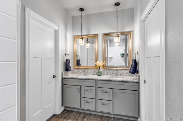 bathroom featuring vanity and wood-type flooring