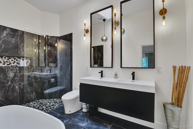 8747 Mesquite Row, Lone Tree, CO 80124 - full bathroom featuring double vanity, a stall shower, and a soaking tub