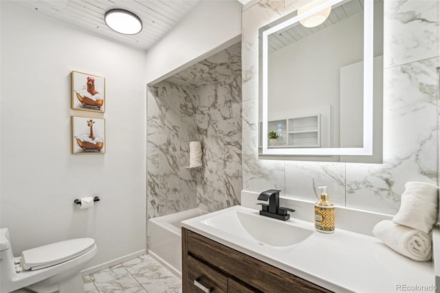 6170 Estes Ct, Arvada, CO 80004 - full bathroom with vanity, marble finish floor, toilet, wood ceiling, and a bathing tub