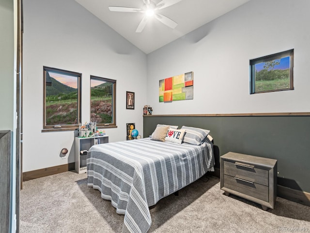 12947 Lazy Dog Ln, Littleton, CO 80127 - carpeted bedroom featuring ceiling fan and high vaulted ceiling
