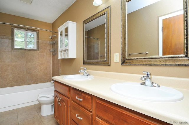 620 James Pl, Buena Vista, CO 81211 - bathroom featuring double vanity, bathing tub / shower combination, and tile patterned flooring