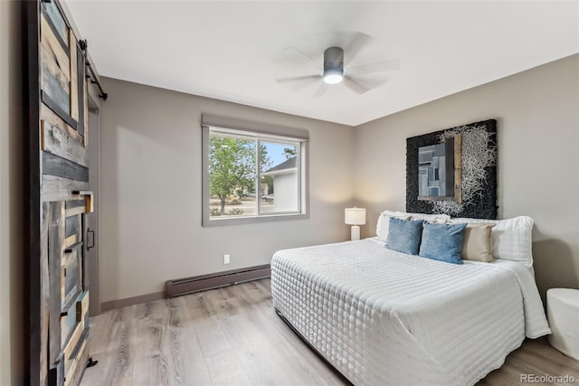 143 Brady Rd, Buena Vista, CO 81211 - bedroom with a baseboard radiator, light wood finished floors, and a ceiling fan