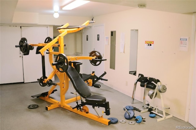 exercise room featuring electric panel